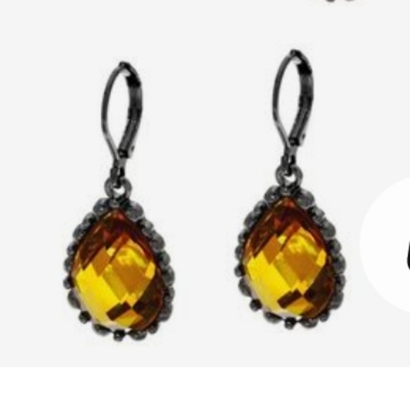 Vintage Joan Rivers Champagne Faceted Teardrop Cabochon Leverback Earrings - Picture 5 of 5